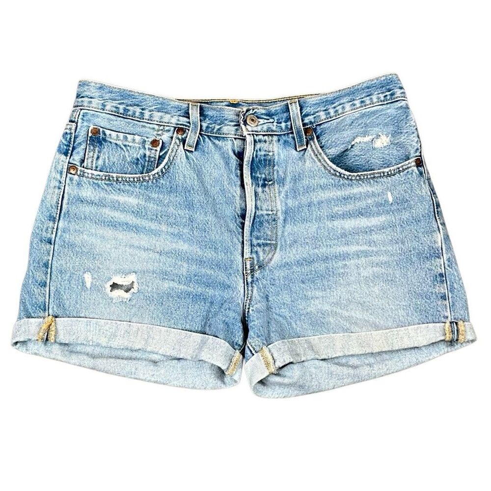 Levi's 501 Original Fit Light Wash Distressed Cuffed Denim Shorts 30